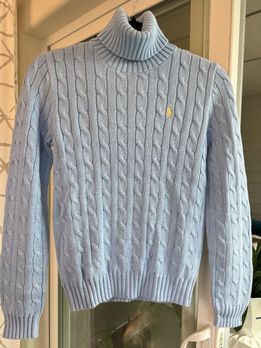 Vintage Ralph Lauren Sport Turtleneck Sweater Womens S Blue Cable Knit NWT